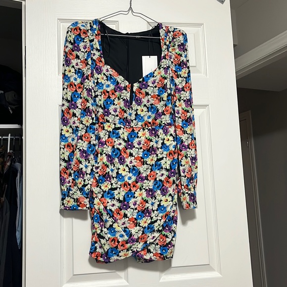 NWT ZARA COLOURFUL FLORAL LONGSLEEVE MINI DRESS - Picture 2 of 7